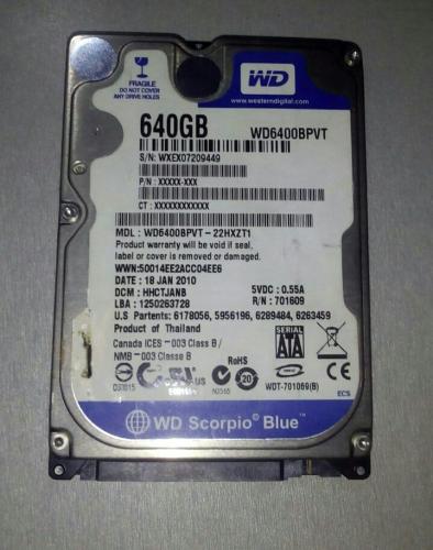 Vendo disco duro de 640gb sata marca western  - Imagen 1