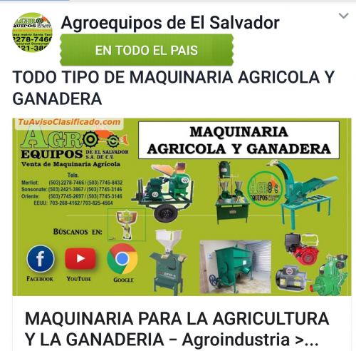AGROEQUIPOS DE EL SALVADOR; VENTA DE MAQUINAR - Imagen 1