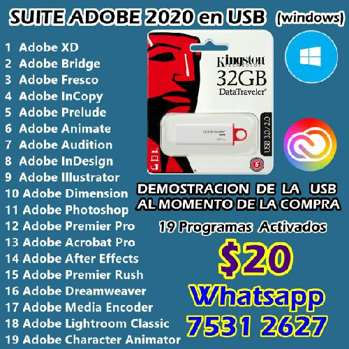 SUITE ADOBE CC 2020  Adobe cc 2020 en USB Ki - Imagen 1